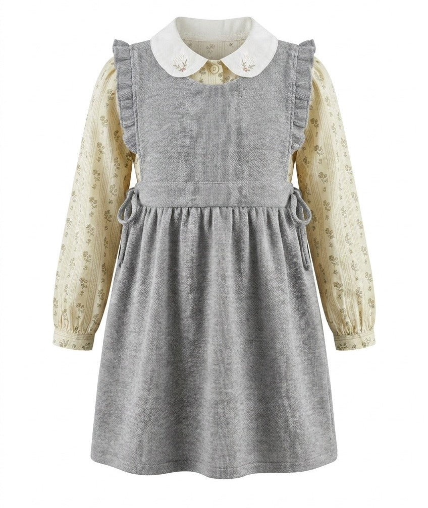 Space Grey Wool Jumper & Floral Blouse Set AW26 WB6CY3109J