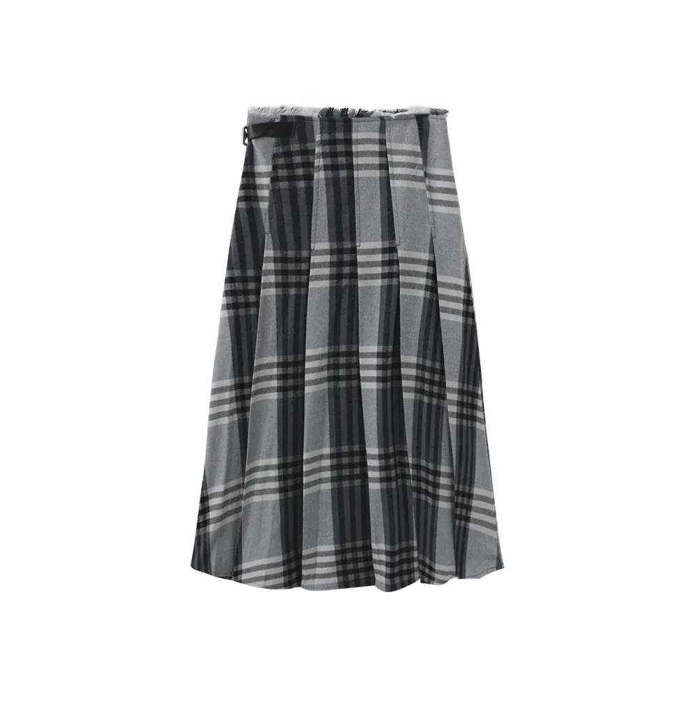 Mallory and Merlot Plaid Raw Edge Buckle Skirt C 28564 AW26