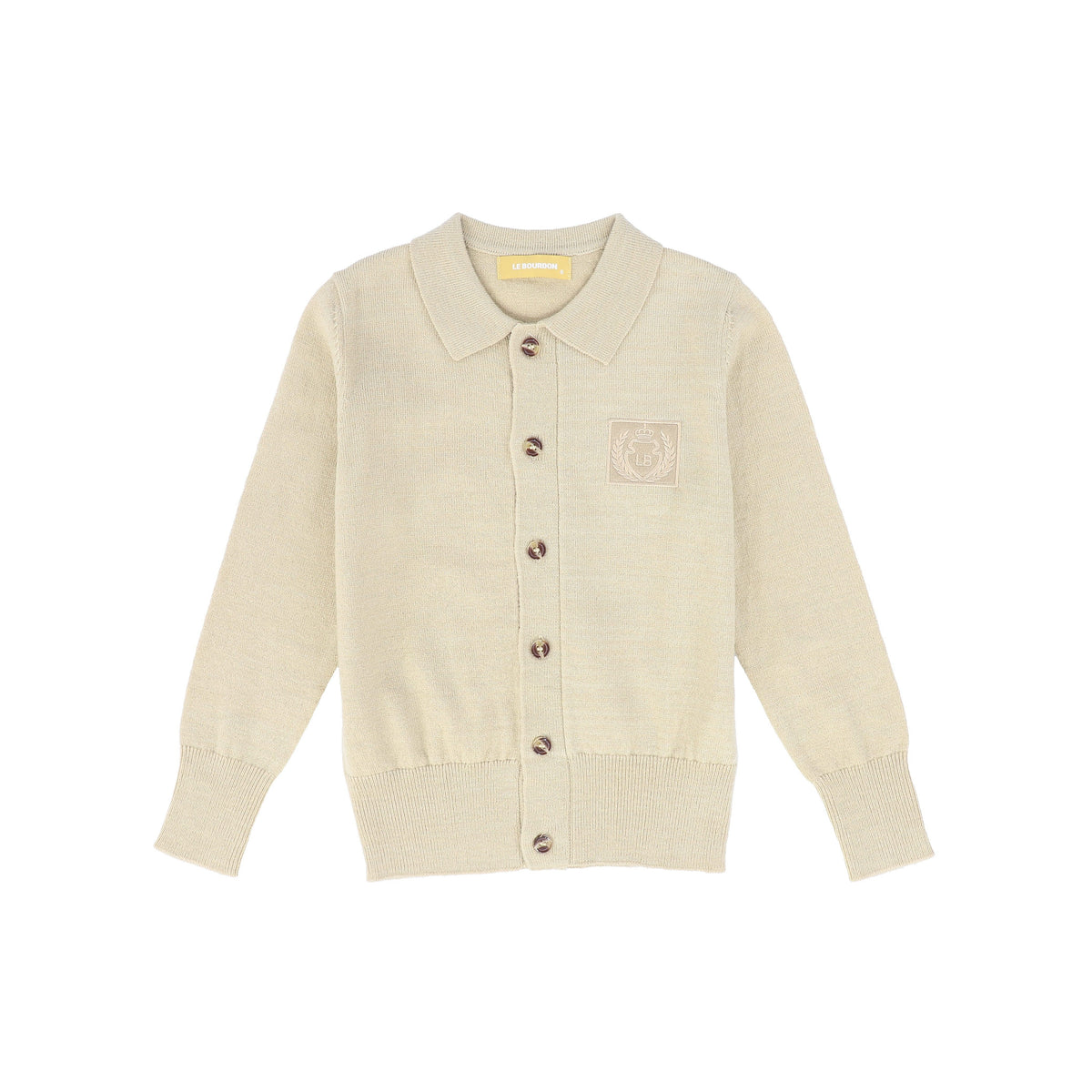 LE BOURDON BEIGE LOGO COLLARED CARDIGAN AW26 28011