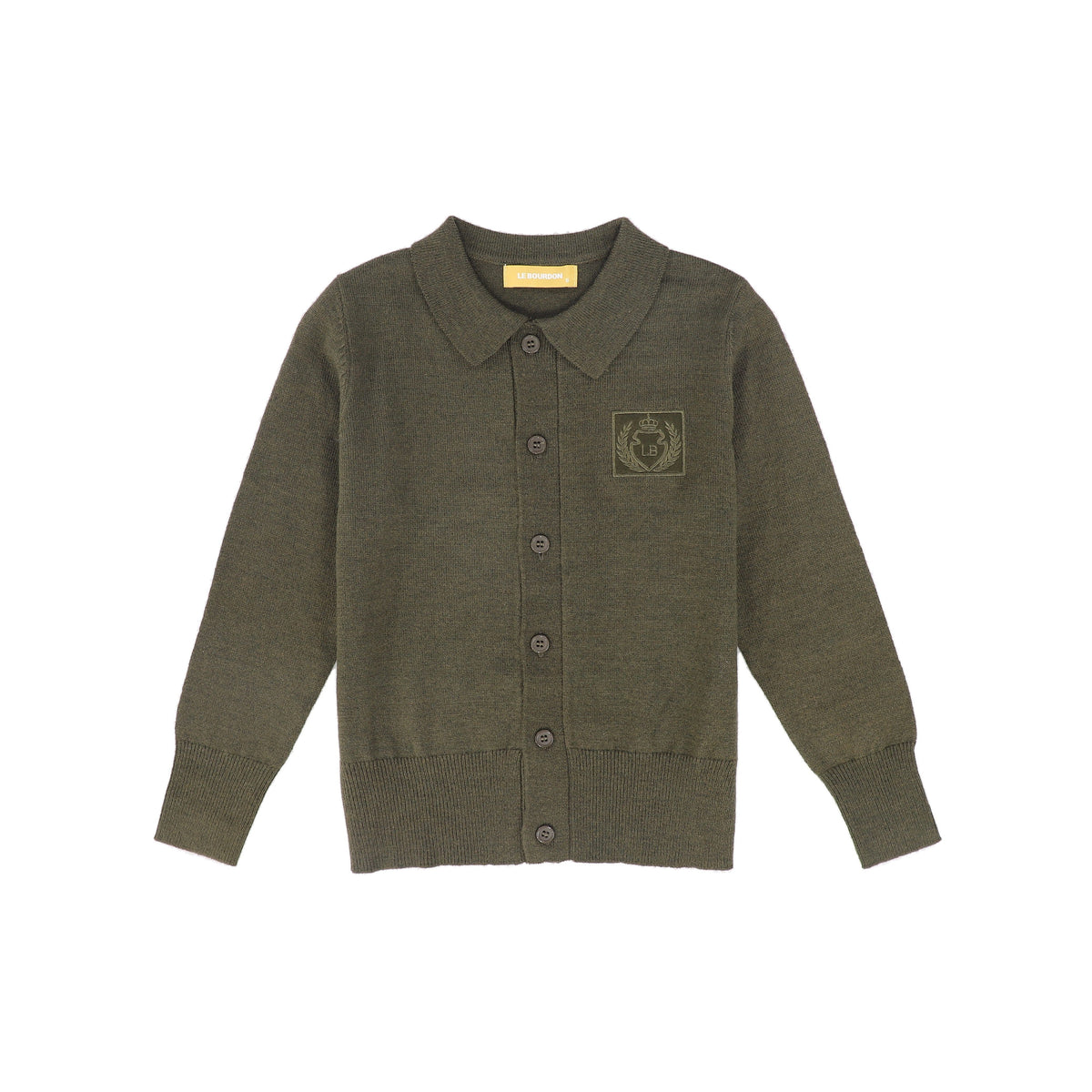 LE BOURDON OLIVE LOGO COLLARED CARDIGAN AW26 28011