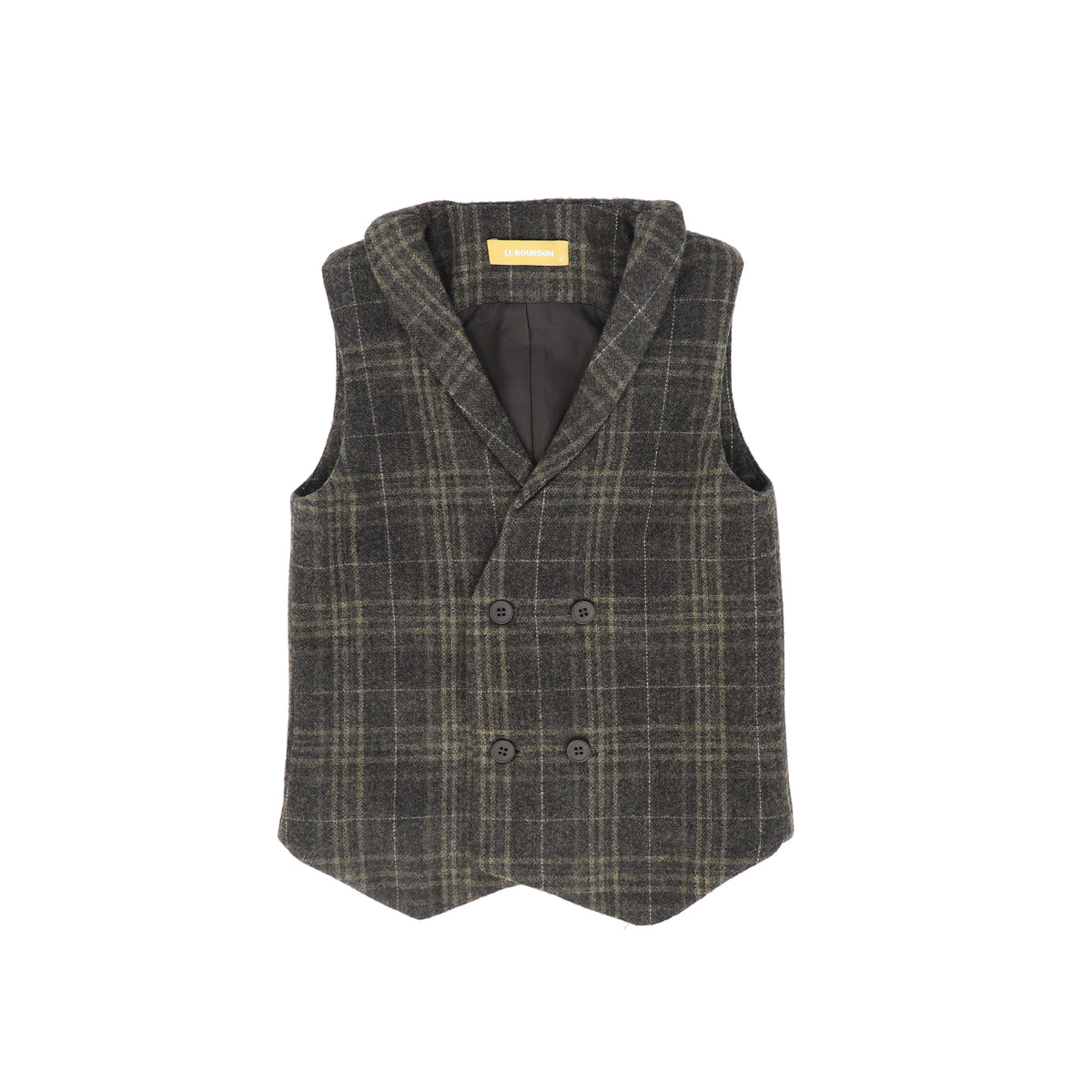 LE BOURDON GREY WOOL PLAID DOUBLE BREASTED VEST AW26 28646