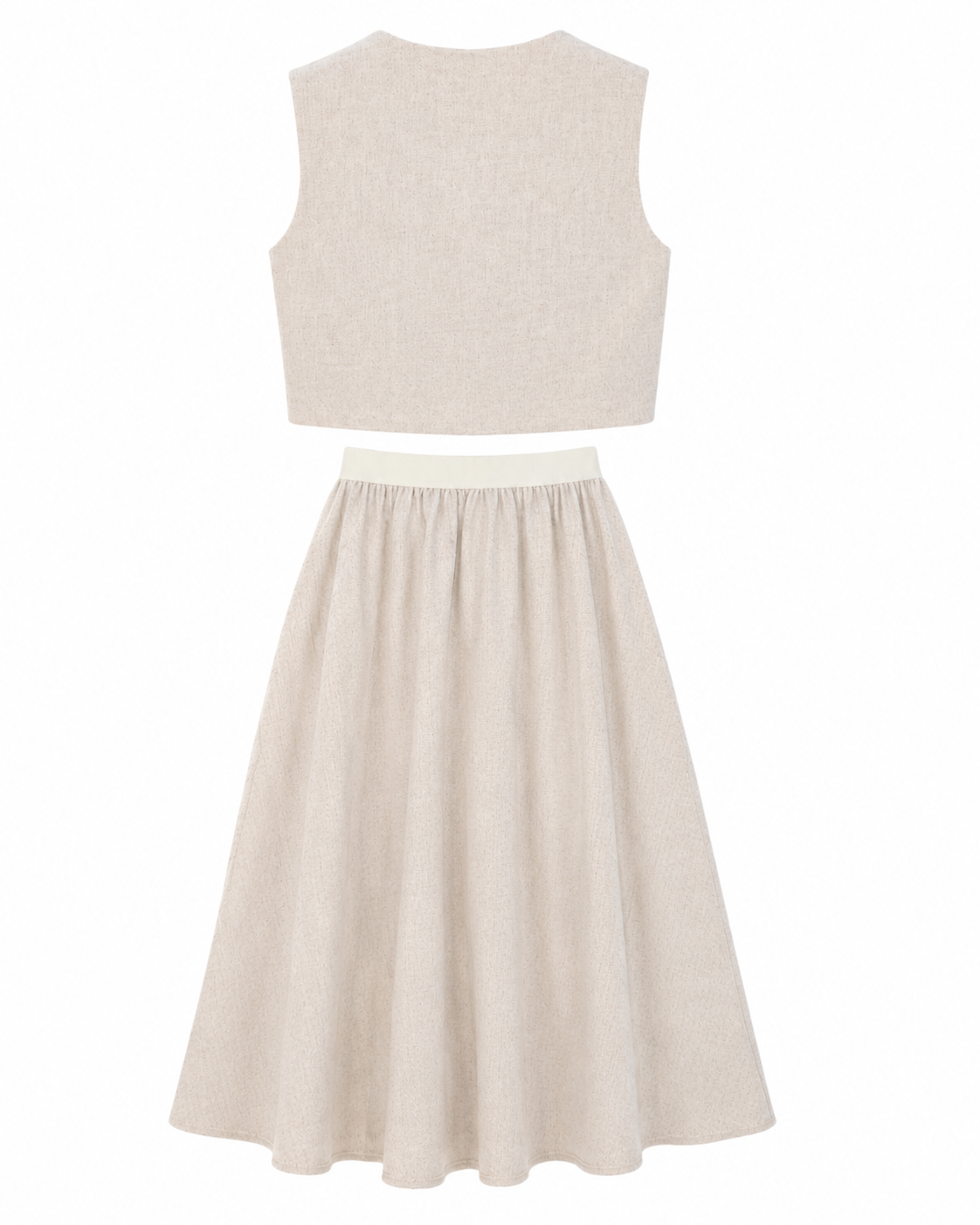 BACE OATMEAL WOOL ONE BUTTON VEST AND SKIRT SET AW26 28636