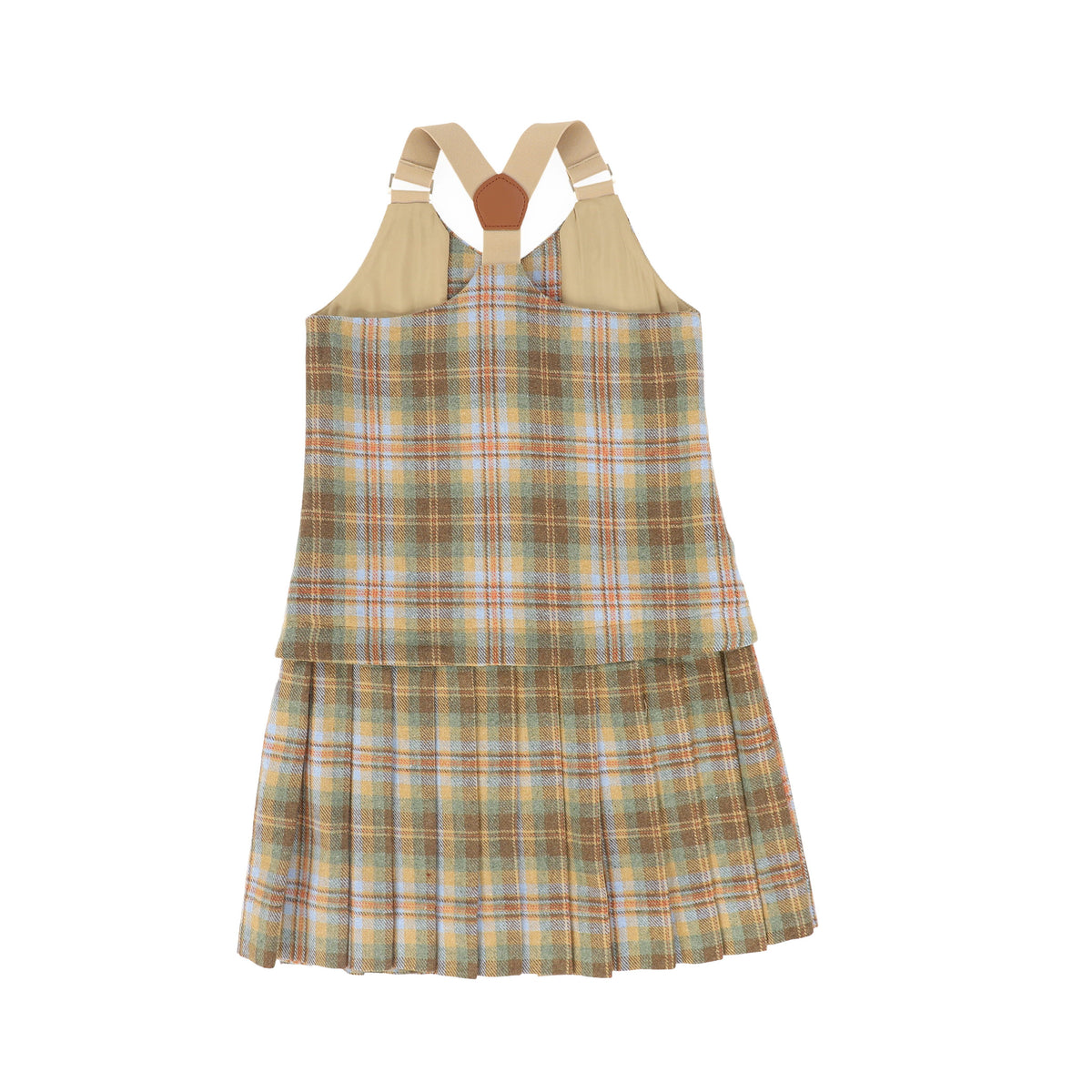 BACE CAMEL PLAID PLEATED VEST DRESS AW26 28394
