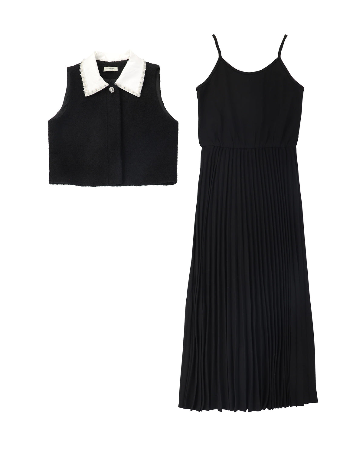 VALENTINA BLACK TWEED COLLAR VEST DRESS AW26 28787