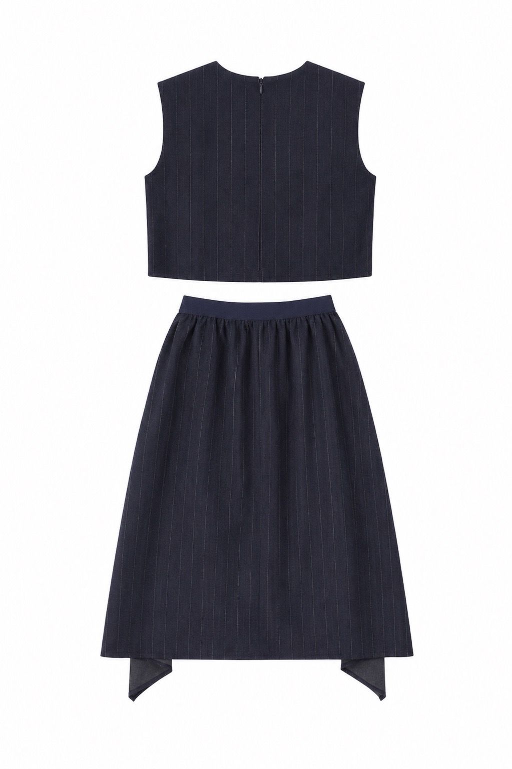 VALENTINA NAVY PINSTRIPE WOOL VEST WITH SKIRT SET AW26 26988