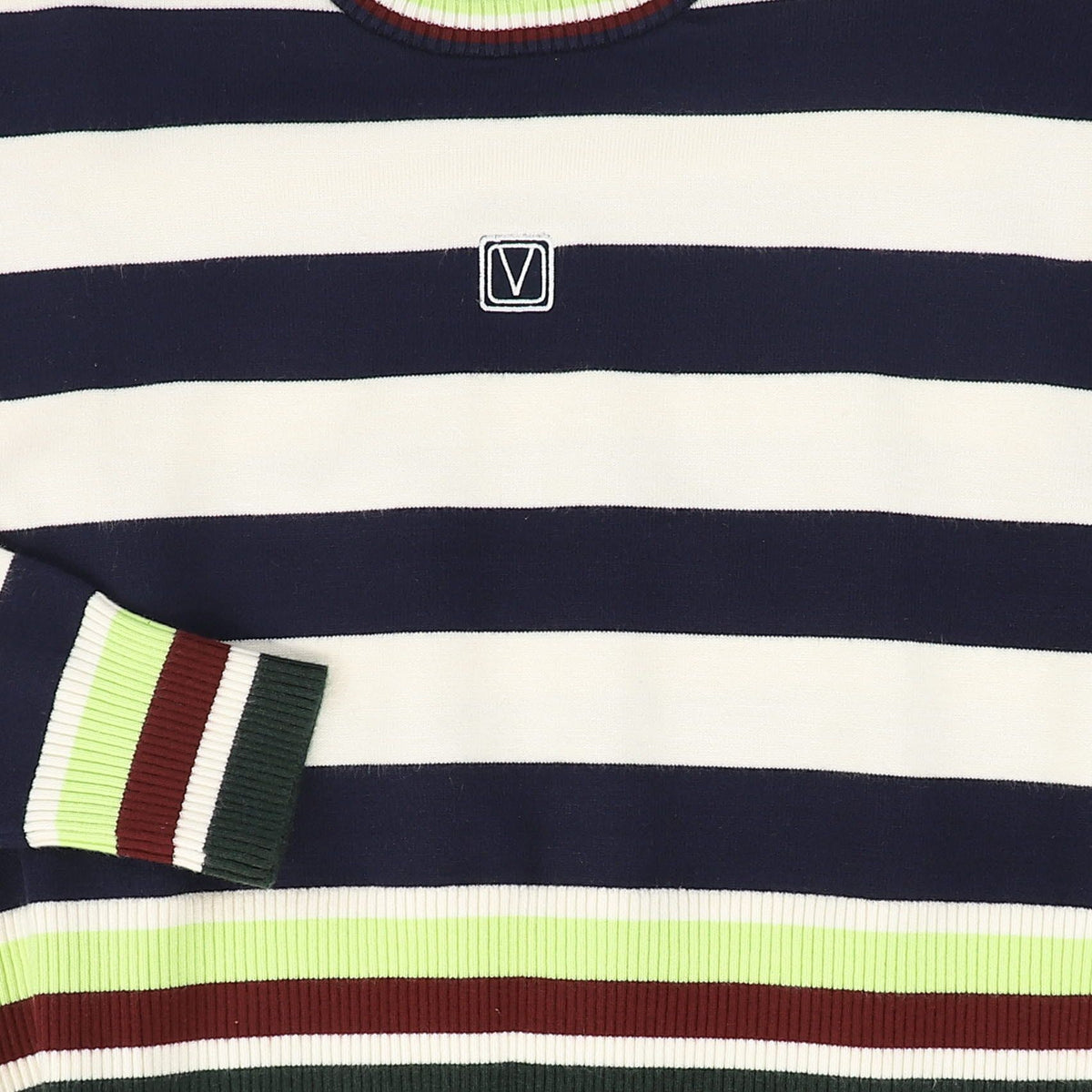 VALENTINA NAVY WIDE STRIPED TRIMMING SWEATER AW26 28130
