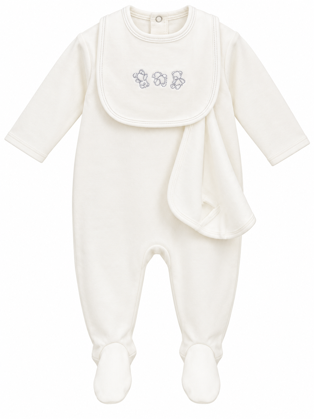 Mema Knits EMBROIDERED STITCH TEDDY FOOTIE + BEANIE MAW26-12-2PC AW26
