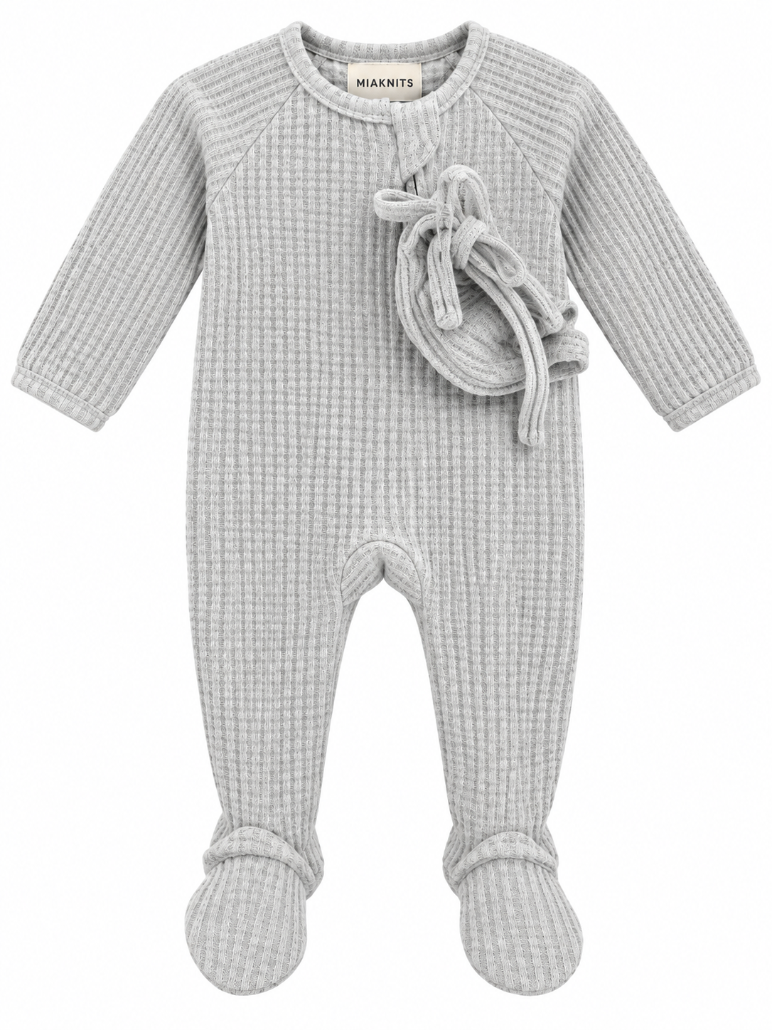 Mema Knits HONEYCOMB WAFFLE TRIMMED FOOTIE + BONNET MAW26-40-2PC AW26