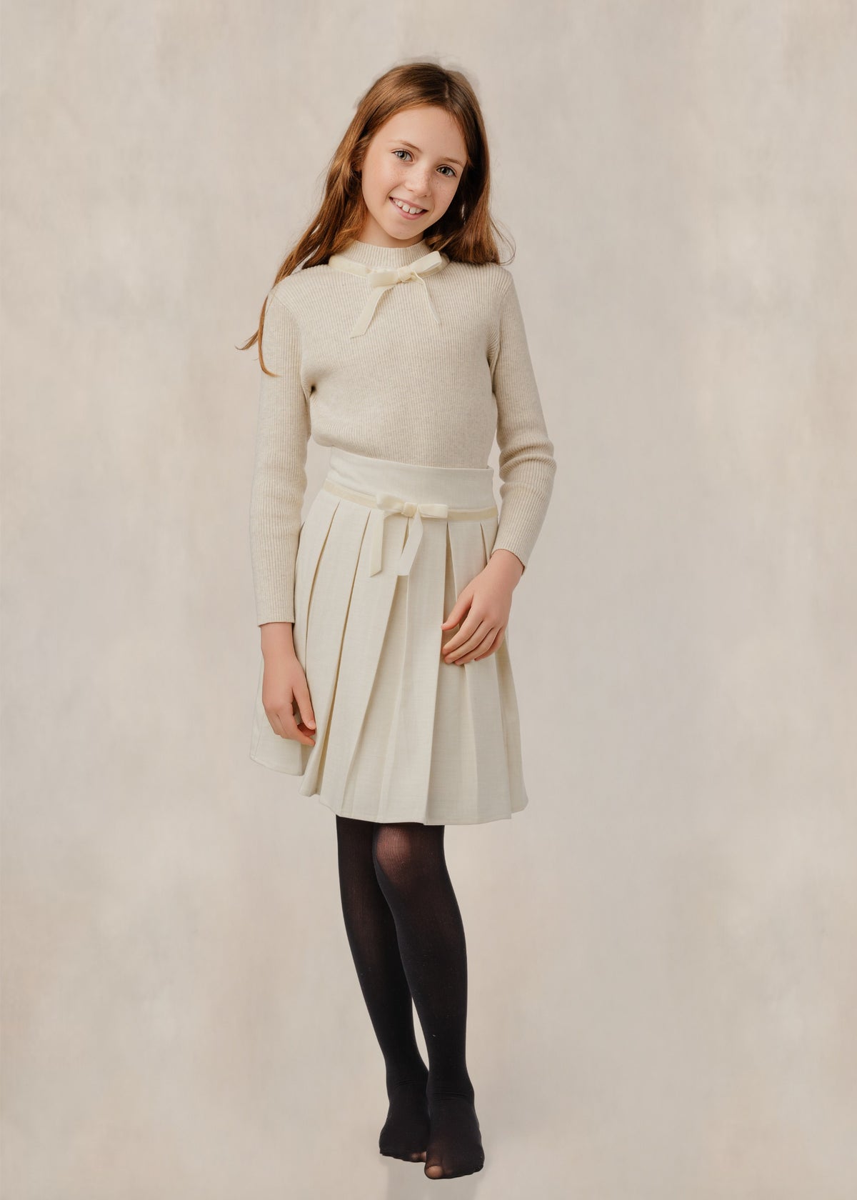 LUELLA Ivory Velvet Bow Knit Top with skirt set GW6006T-A AW26