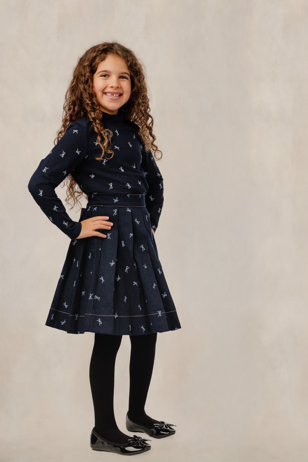 LUELLA Navy Pleated Skirt w/ Bows GW6720S-A AW26