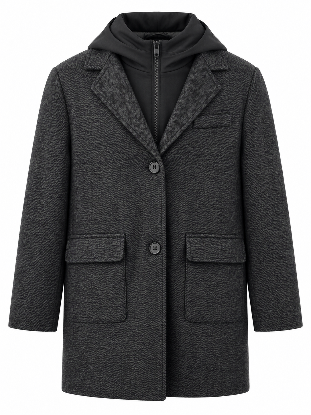Mantel Boys Herringbone 3/4 Length Jacket with Hood Insert - BS1408 AW26