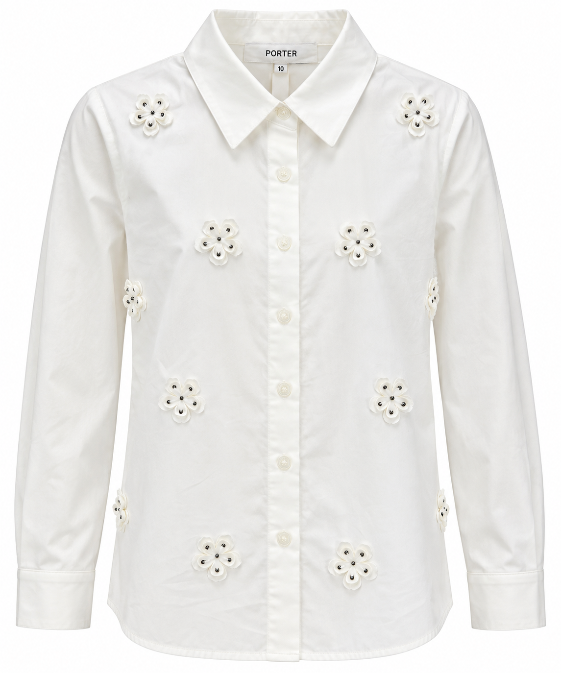 Porter White Button Down Flower Appliques Design Top 2558 AW26