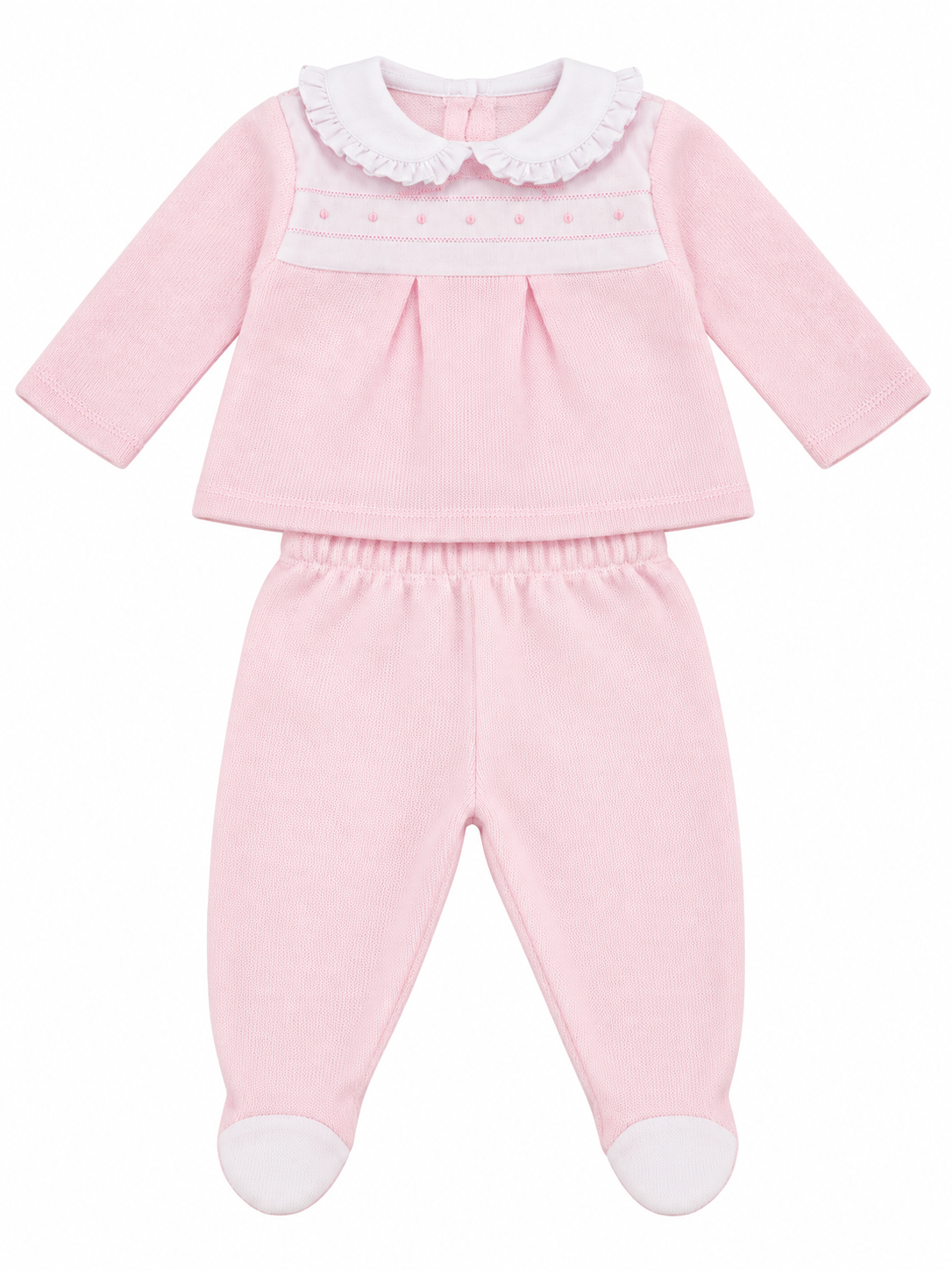 Babidu 51630 Newborn Cotton Knitted Top and Footed Pants Set