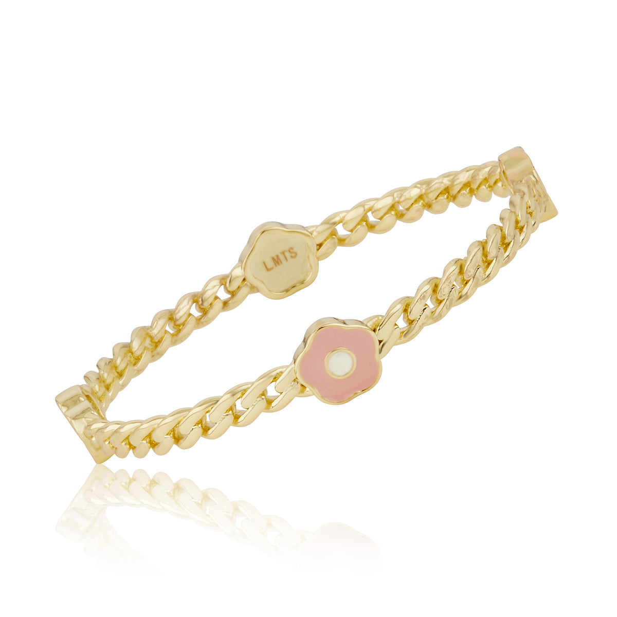 Link Bangle Accented With Enamel Flowers
