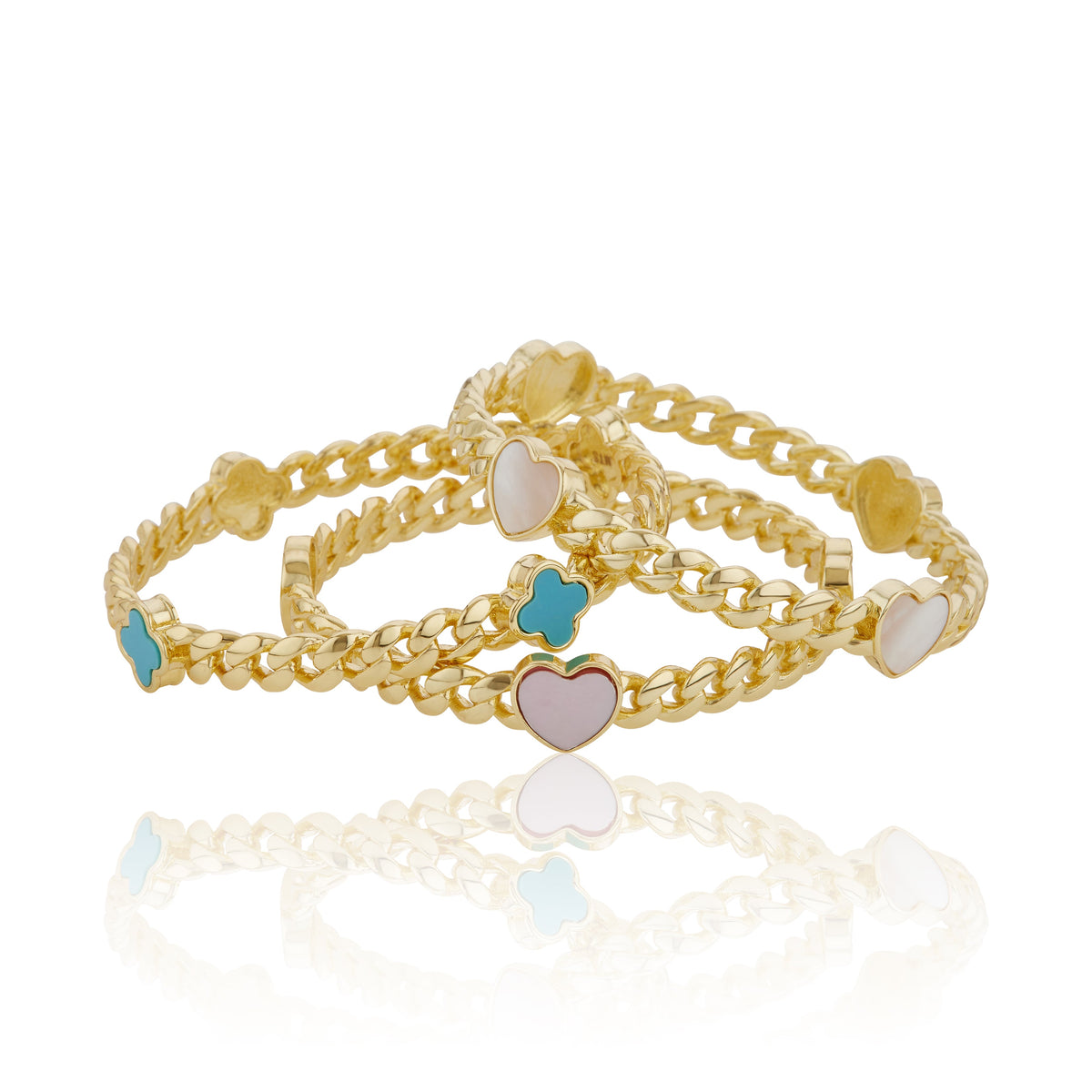 Link Bangle Accented With Cz Flowers