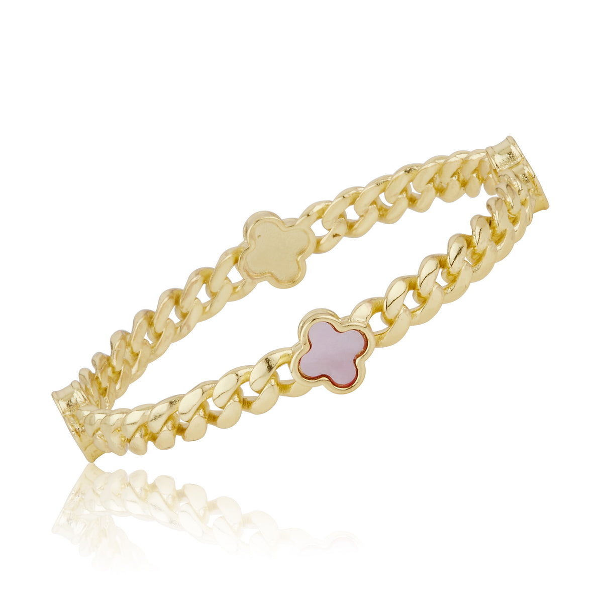 Link Bangle Accented With Mother Of Pearl Clovers