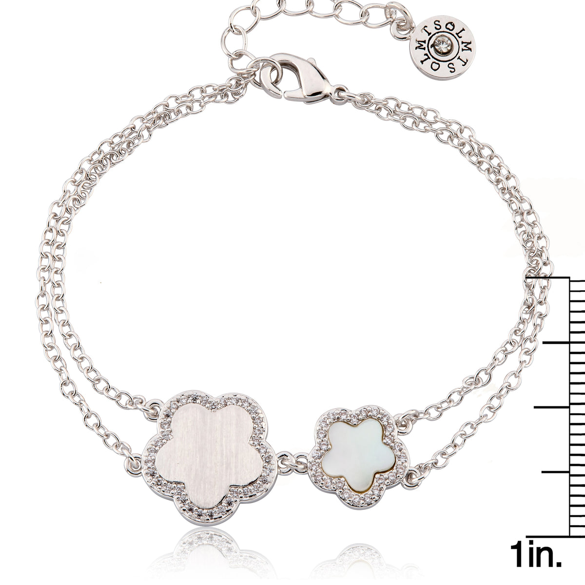 LMTS Classic!  Cz Framed Large Flower & Small Flower Double Strand Chain Bracelet