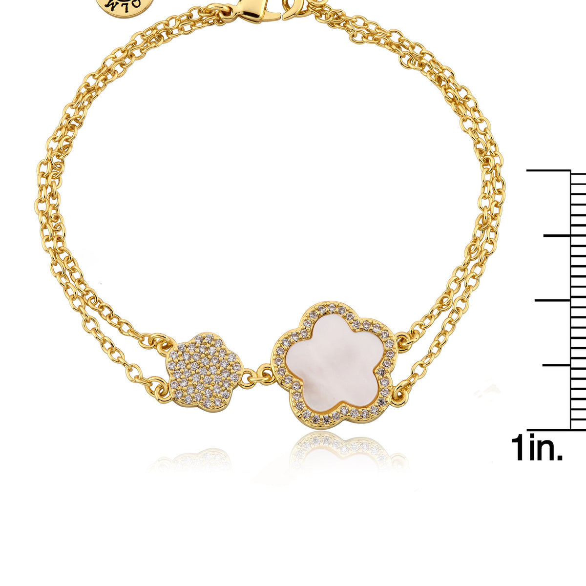 LMTS Classic! Cz Filled Flower & Mother of Pearl Flower Double Strand Chain Bracelet