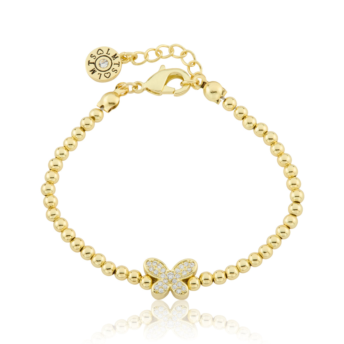 LMTS Classic! 14K Gold Plated Bead & Cz Butterfly Wire Bracelet