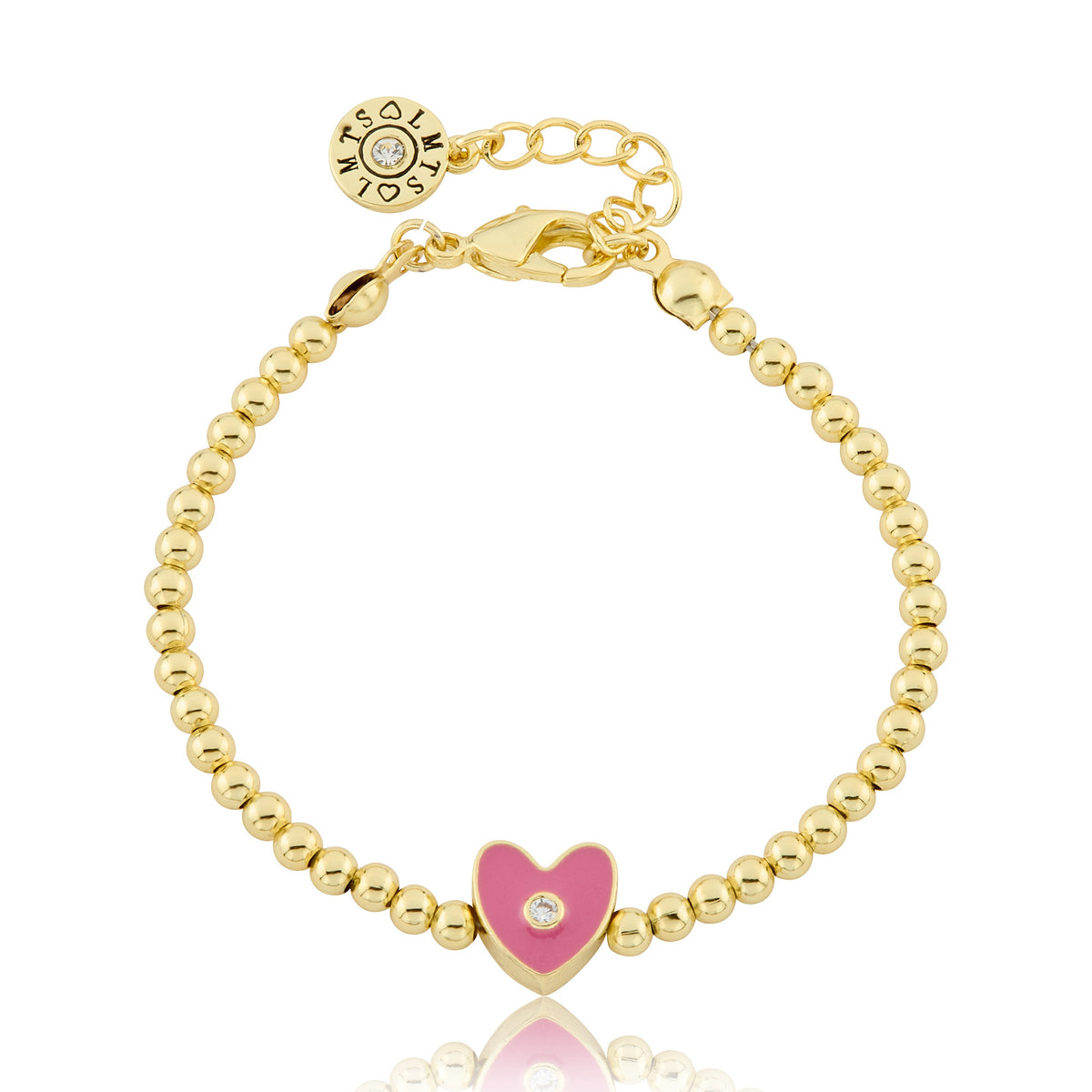 LMTS Classic! 14K Gold Plated Bead & Enamel Heart Wire Bracelet