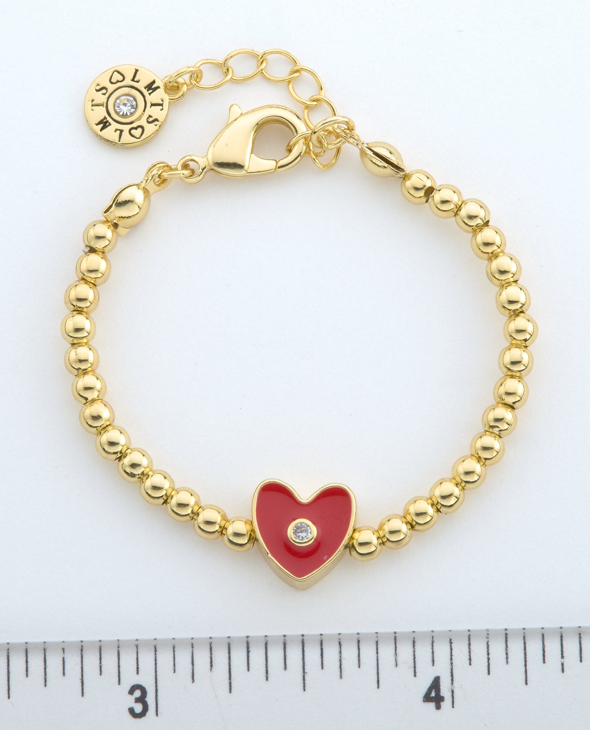 LMTS Classic! 14K Gold Plated Bead & Enamel Heart Wire Bracelet