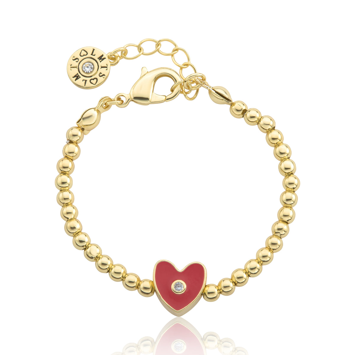 LMTS Classic! 14K Gold Plated Bead & Enamel Heart Wire Bracelet