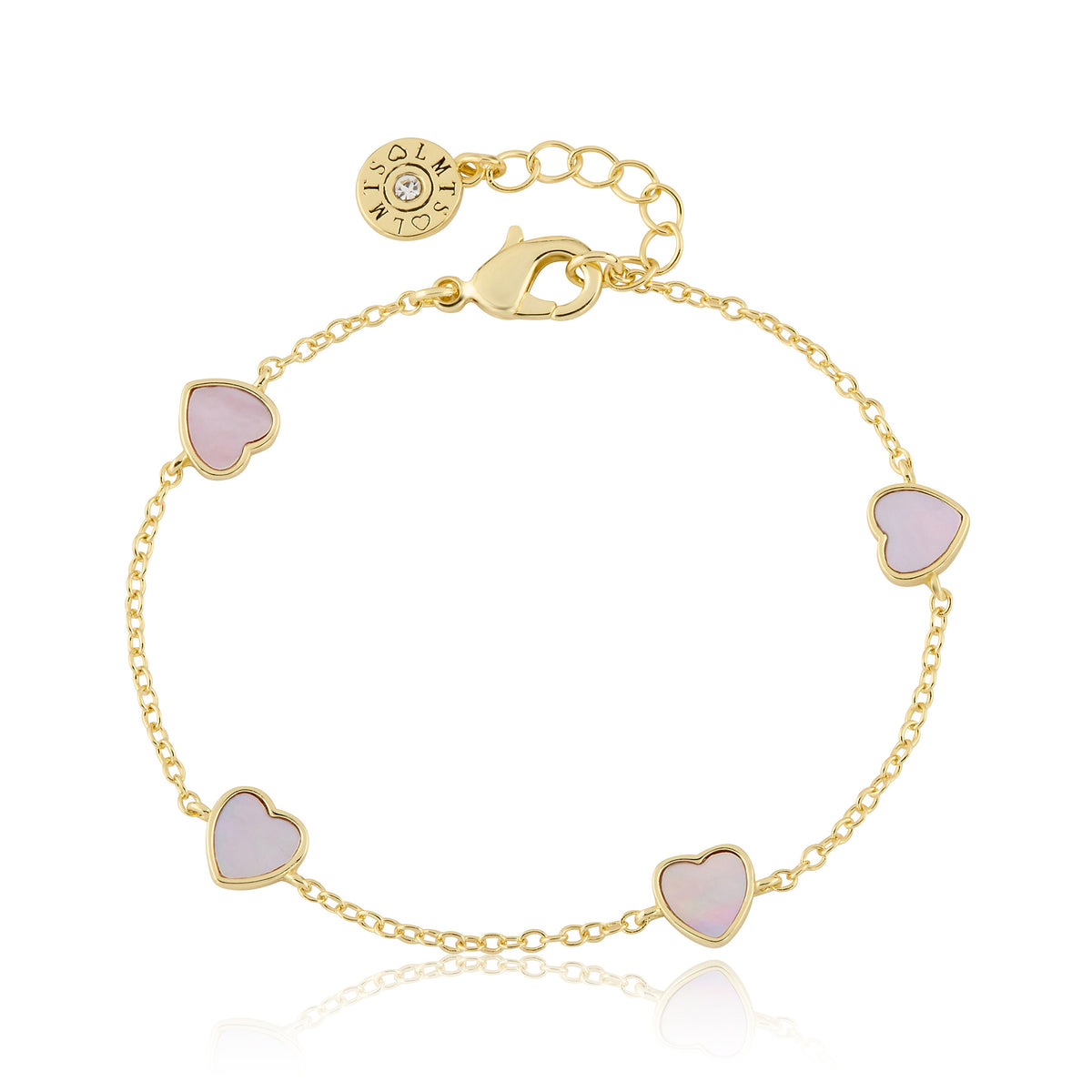 14K Gold Plated 7mm Heart Station Chain Bracelet