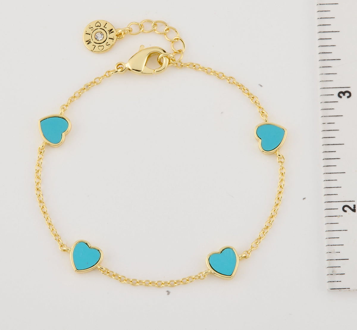 14K Gold Plated 7mm Heart Station Chain Bracelet