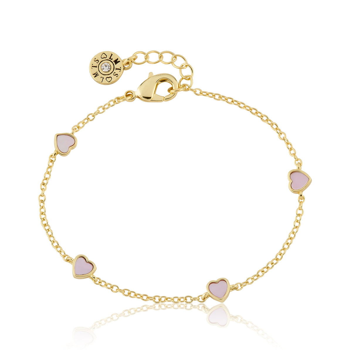 14K Gold Plated 5mm Heart Station Chain Bracelet