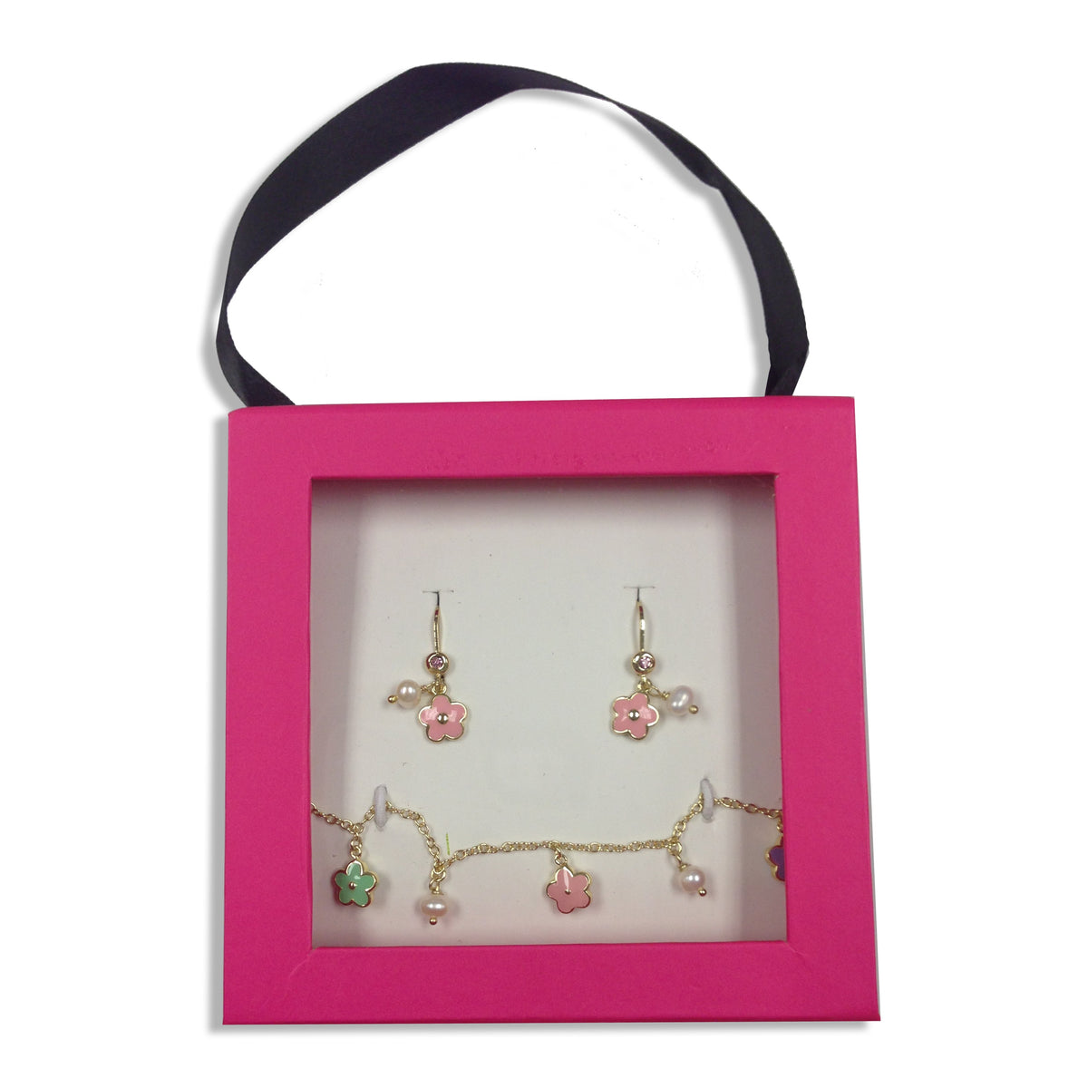 14k Gold Plated FROSTED FLOWERS Flowers & Fresh Water Pearl Charm Bracelet