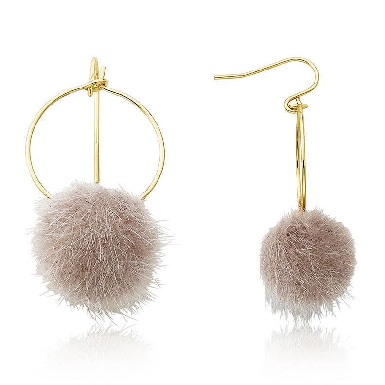 Mileez Fur Pom Pom Hoop Fishhook Earring