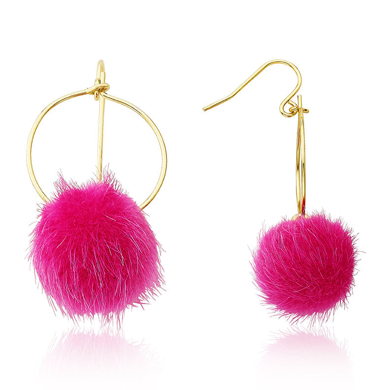 Mileez Fur Pom Pom Hoop Fishhook Earring