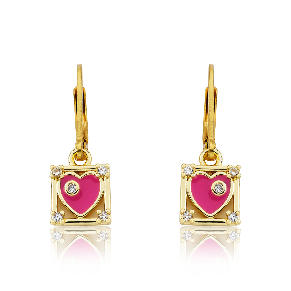 Enamel Heart Square Dangle Earring