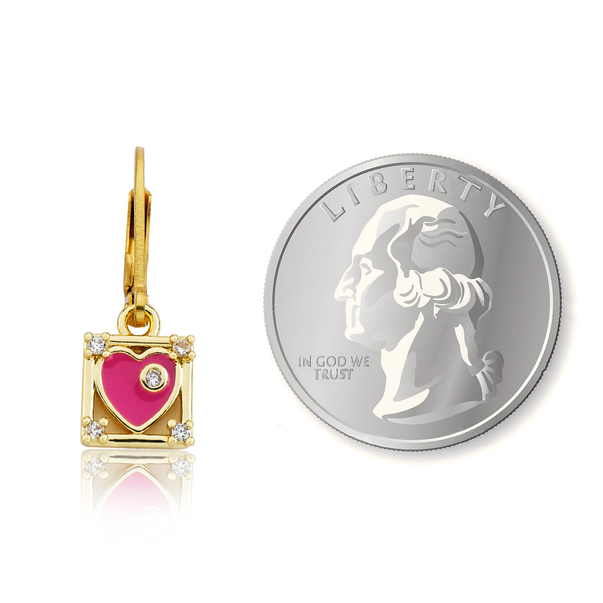 Enamel Heart Square Dangle Earring