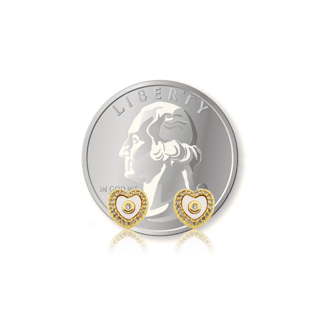 LMTS Classic! Mother Of Pearl Heart Cz Frame Stud Earring