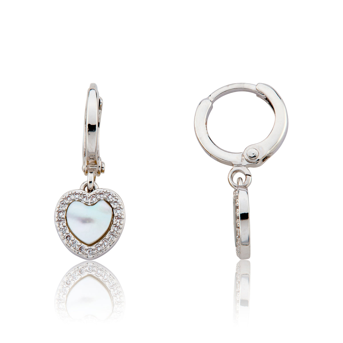 Mother Of Pearl Heart With Cz Frame Huggie Dangle Earring