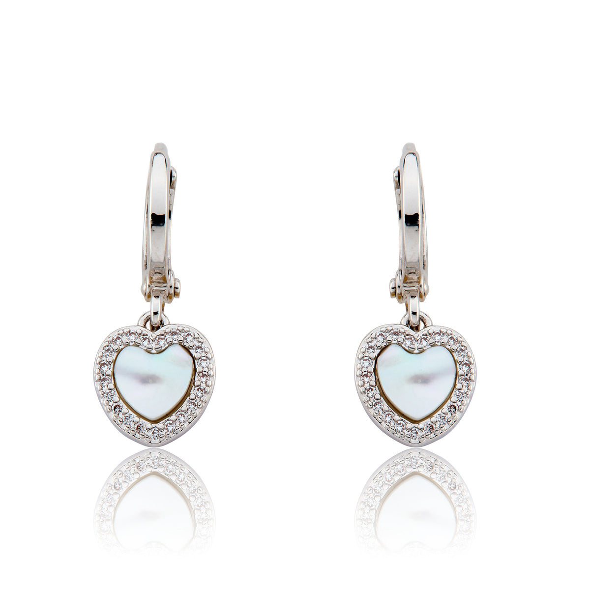 Mother Of Pearl Heart With Cz Frame Huggie Dangle Earring