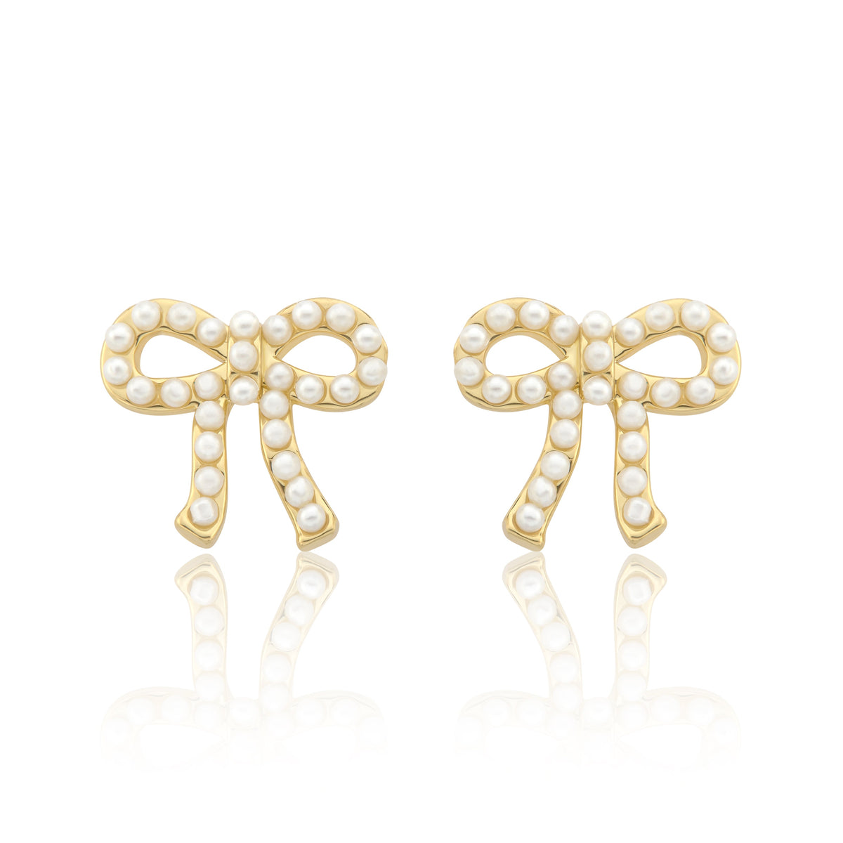 LMTS Classic! 14k Gold Plated Pearl Bow Stud Earring