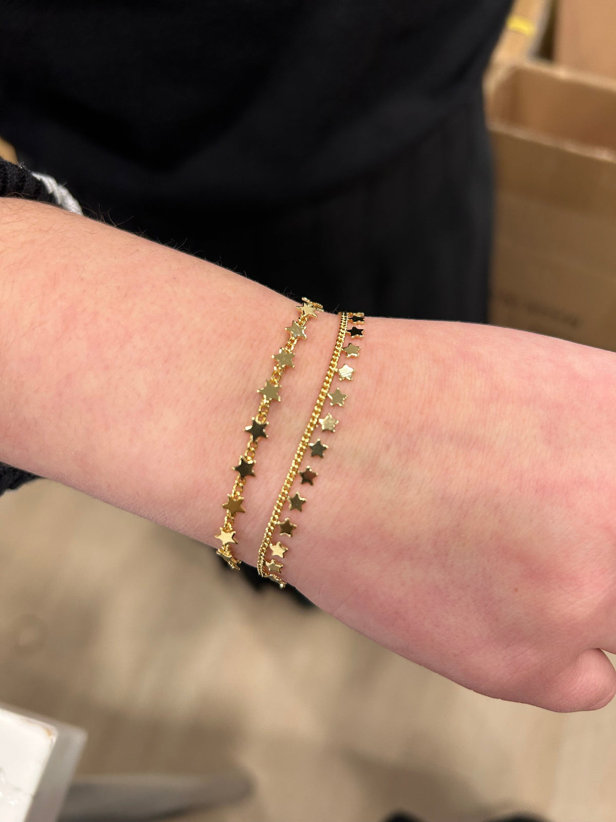 14K Gold Plated Stars On Link  Bracelet