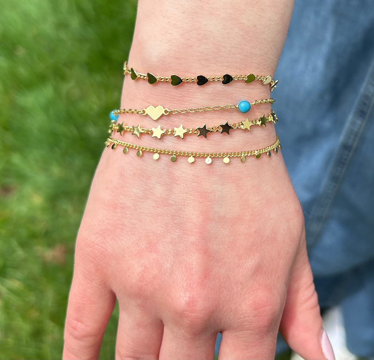 14K Gold Plated Hearts On Link  Bracelet