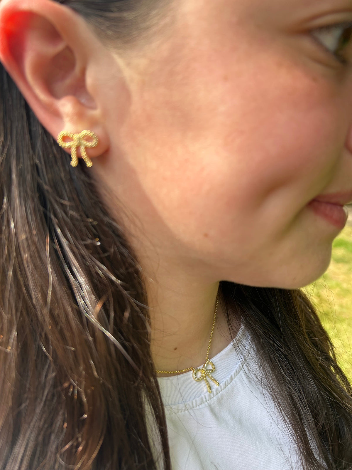 LMTS Classic! 14k Gold Plated Cz Bow Necklace