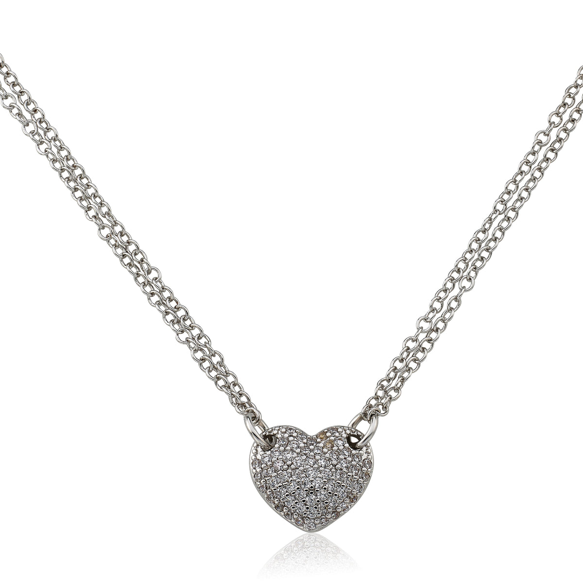 Rhodium Plated Small Heart Flower Necklace