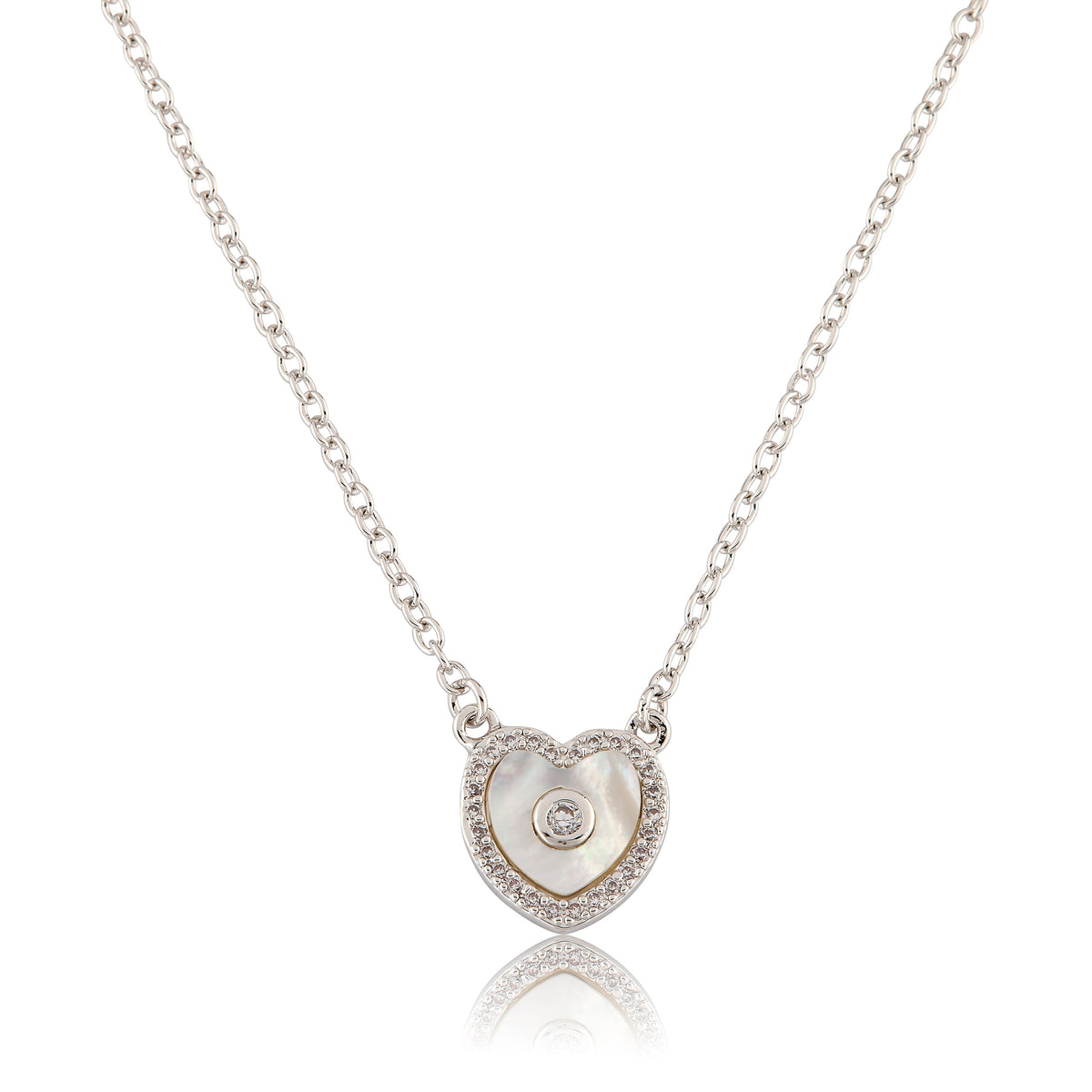 LMTS Classic! Cz Framed Heart Chain Necklace