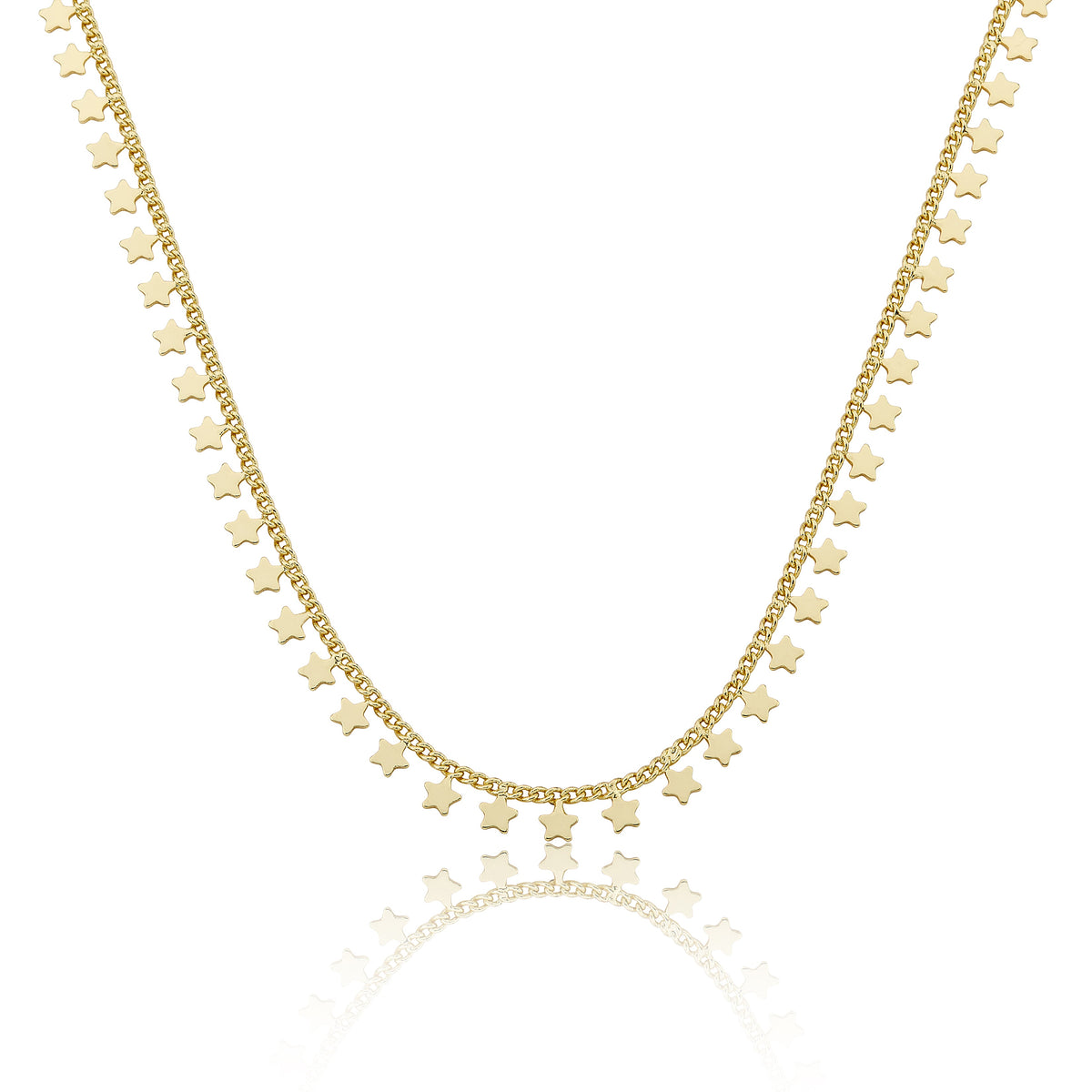 14K Gold Plated Link & Small Stars Dangles Necklace