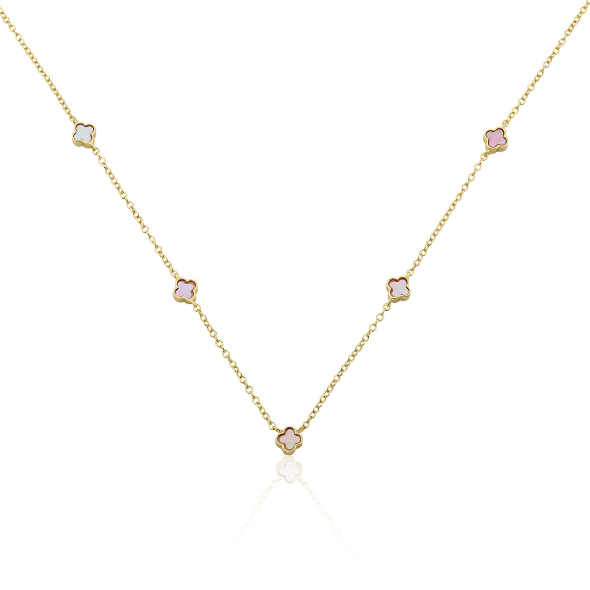 14K Gold Plated 6mm Clover Station Chain Necklace