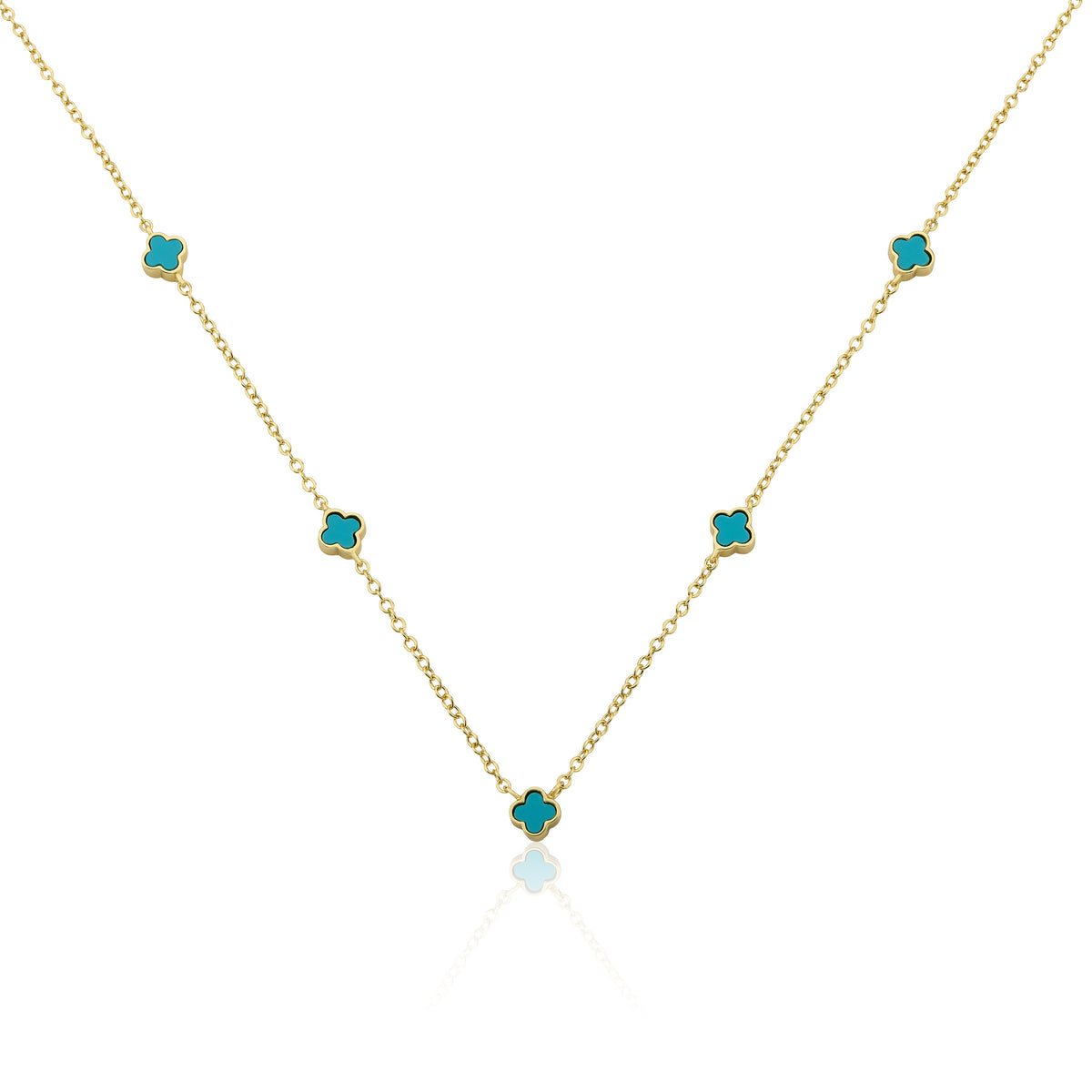 14K Gold Plated 6mm Clover Station Chain Necklace