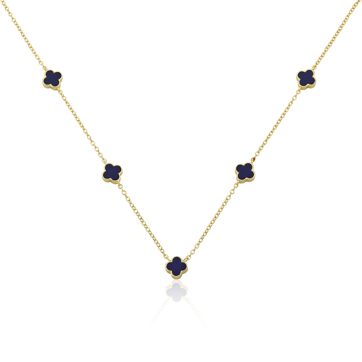 14K Gold Plated 8mm Clover Station Chain Necklace