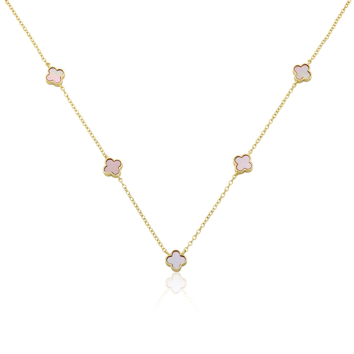 14K Gold Plated 8mm Clover Station Chain Necklace