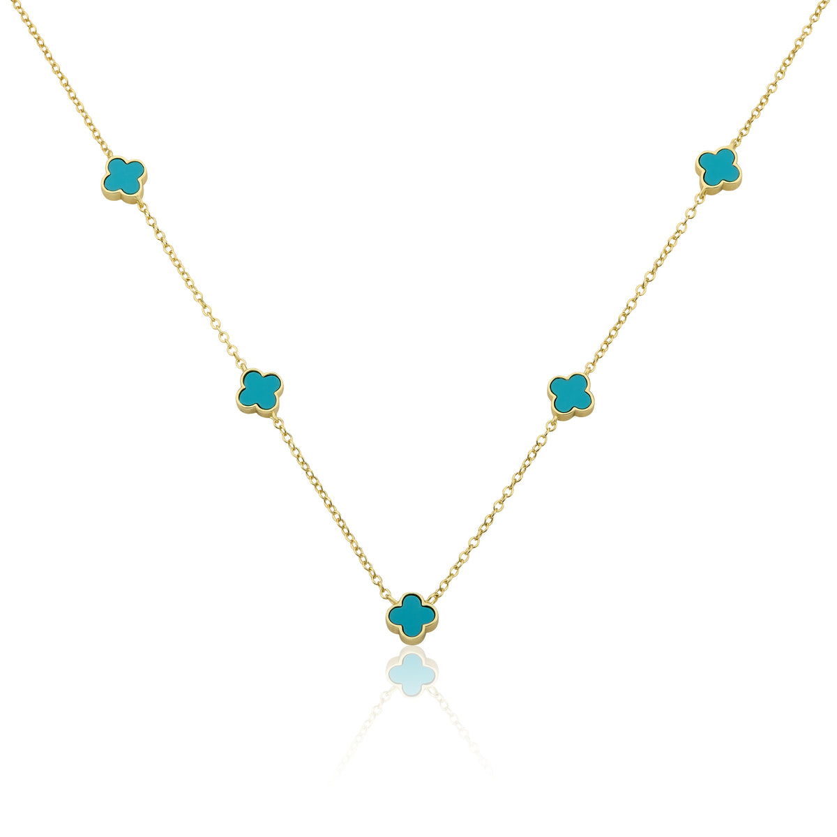 14K Gold Plated 8mm Clover Station Chain Necklace