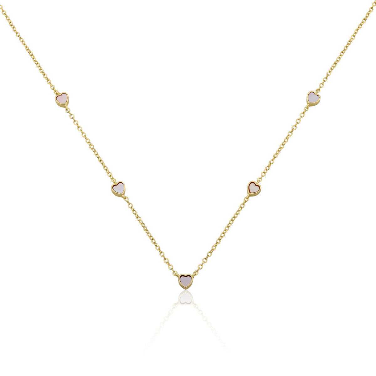 14K Gold Plated 5mm Heart Station Chain Necklace